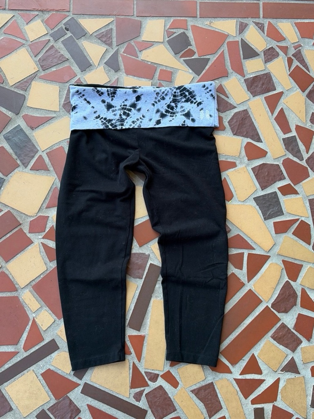 Victoria's Secret Black Leggings with Foldover Tie-Dye Waistband and Angel wings
